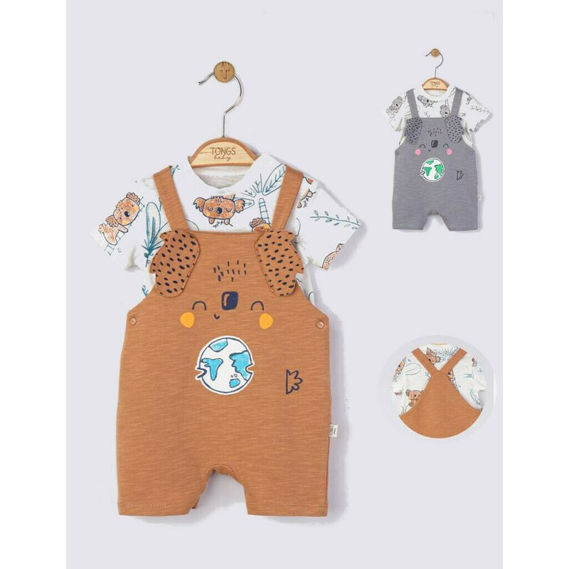 Tongs baby - Set salopeta cu tricou de vara pentru bebelusi Koala, (Culoare: Gri, Marime: 9-12 luni)