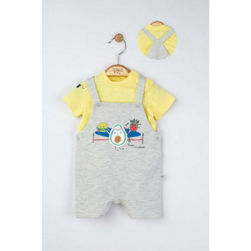 Tongs baby - set salopeta cu tricou de vara pentru bebelusi marathon, (culoare: gri, marime: 3-6 luni)