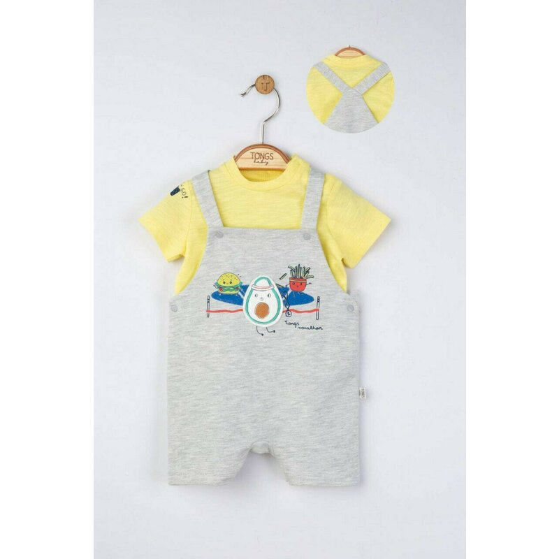 Tongs baby - Set salopeta cu tricou de vara pentru bebelusi Marathon, (Culoare: Gri, Marime: 6-9 luni)
