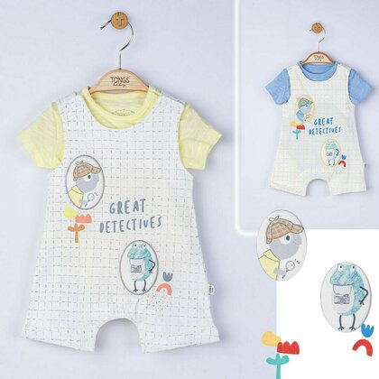 Tongs baby - Set salopeta cu tricou Great detectives pentru bebelusi,  (Culoare: Albastru, Marime: 6-9 luni)