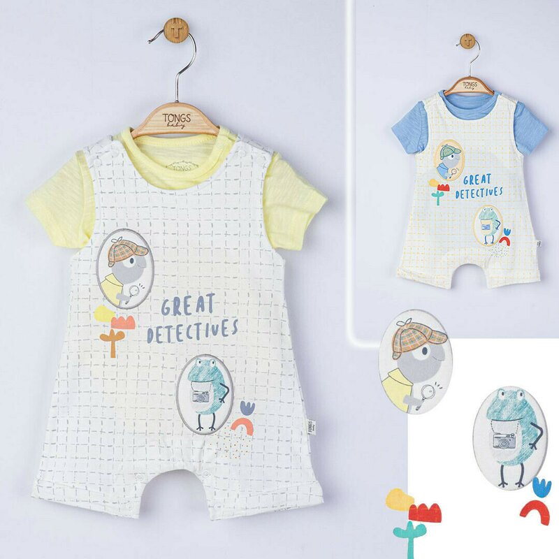 Tongs baby - Set salopeta cu tricou Great detectives pentru bebelusi, (Culoare: Galben, Marime: 9-12 luni)