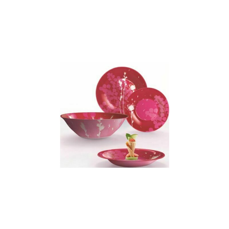 Luminarc - set serviciu de masa rosu, pentru 6 persoane, red dream, 19 piese, 18 farfurii diverse marimi si bol salata