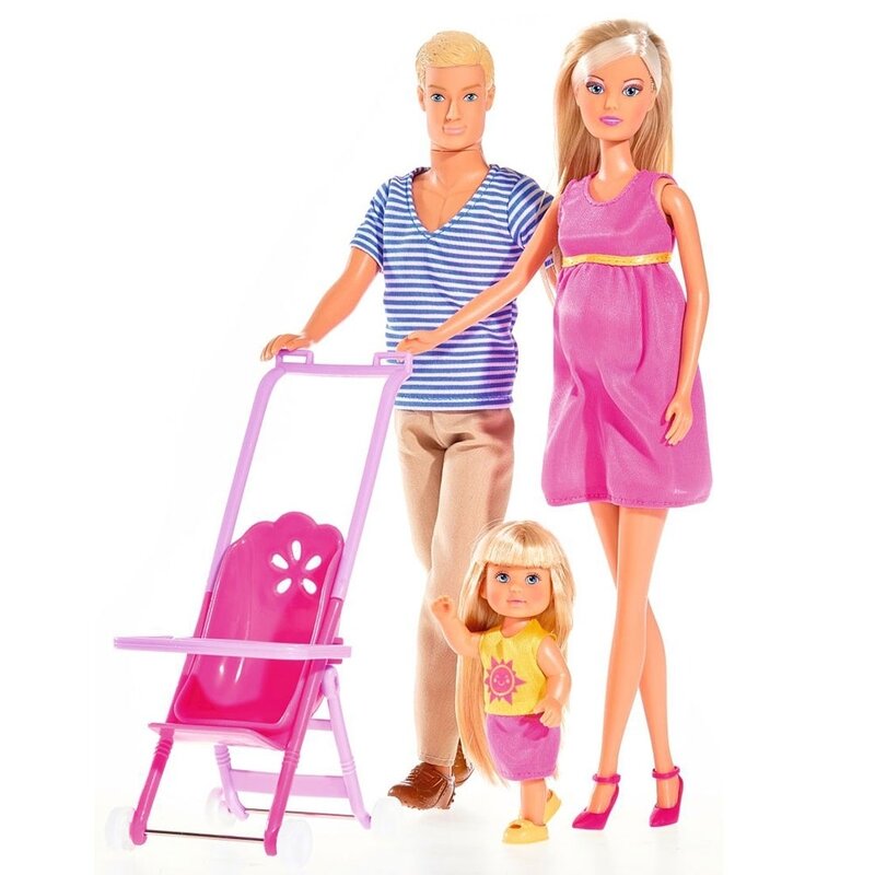 Simba - set papusi steffi love happy family cu 3 papusi, carucior si accesorii