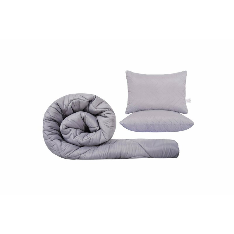 Somnart - set gama coral, pilota 200x220 cm si 2 perne 50x70 cm silver