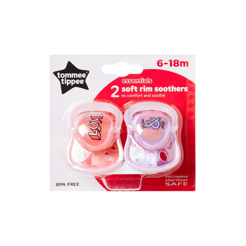 Tommee tippee - set suzete basic, cu tetina din latex, 6-18 luni, 2 buc, love