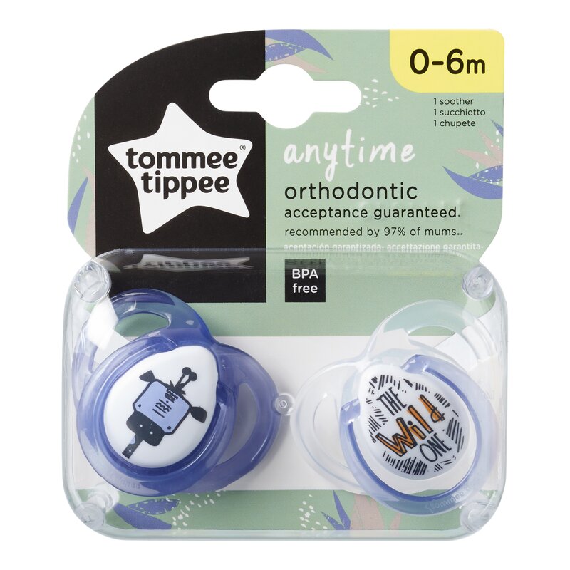 Tommee tippee - set suzete ortodontice anytime, 0-6 luni, 2 buc, girafa albastra