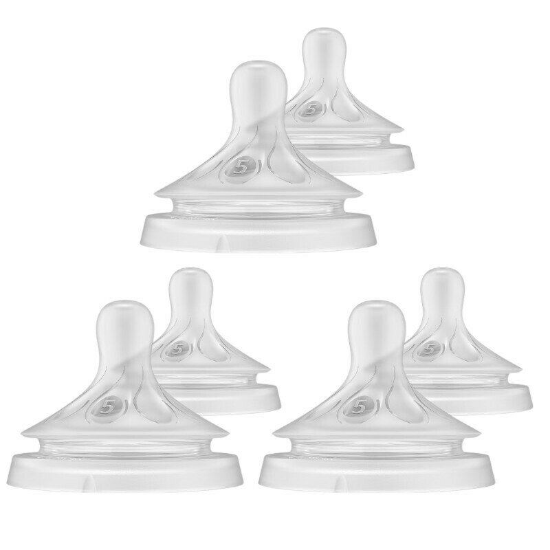 Set tetine, Philips Avent, Natural Response, 6 buc, Cu debit 5 (rapid), 6 luni+, Transparent