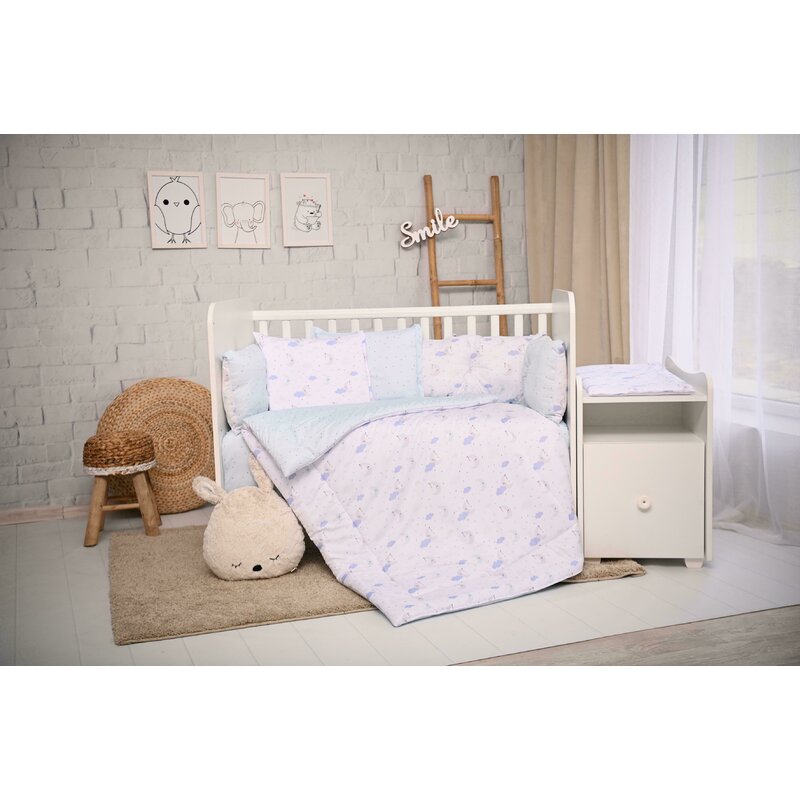 Lorelli - lenjerie 8 piese trend , moons & stars, din bumbac, 135x100 cm, albastru
