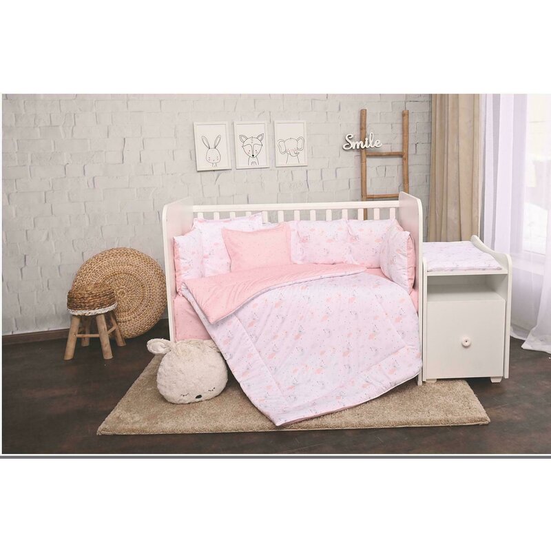 Lorelli - lenjerie 8 piese trend , moons & stars din bumbac, roz