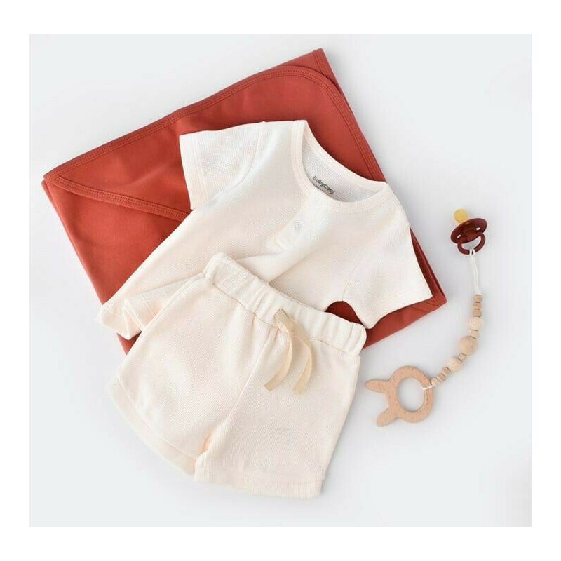 Babycosy - set tricou cu panataloni scurti - 100% bumbac organic - ecru, baby cosy (marime: 12-18 luni)