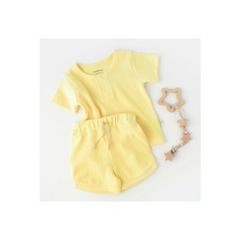 Babycosy - set tricou cu panataloni scurti - 100% bumbac organic - galben, baby cosy (marime: 9-12 luni)