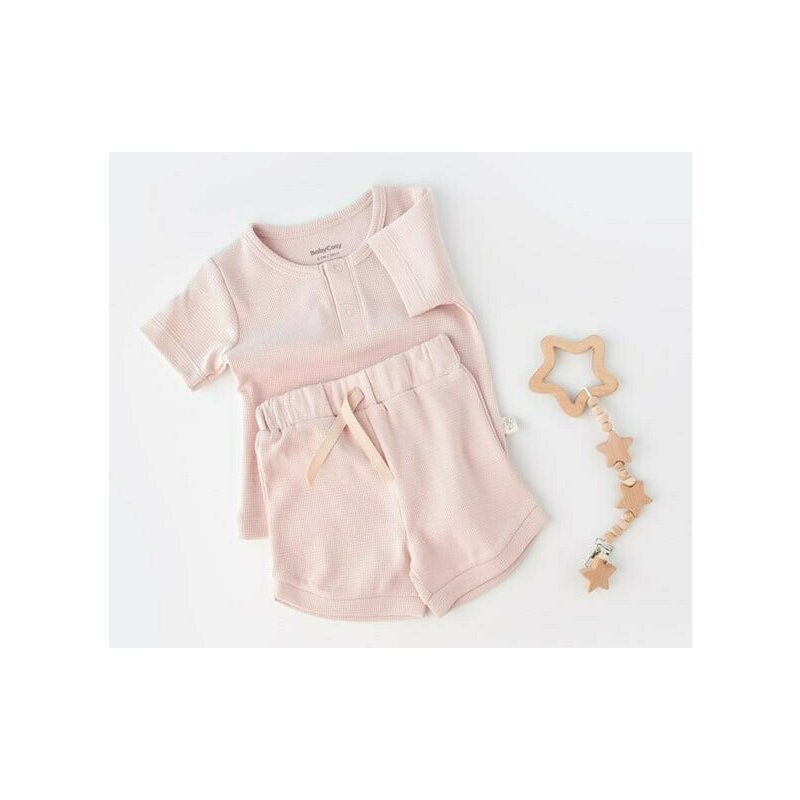 Babycosy - set tricou cu panataloni scurti - 100% bumbac organic - roz, baby cosy (marime: 6-9 luni)