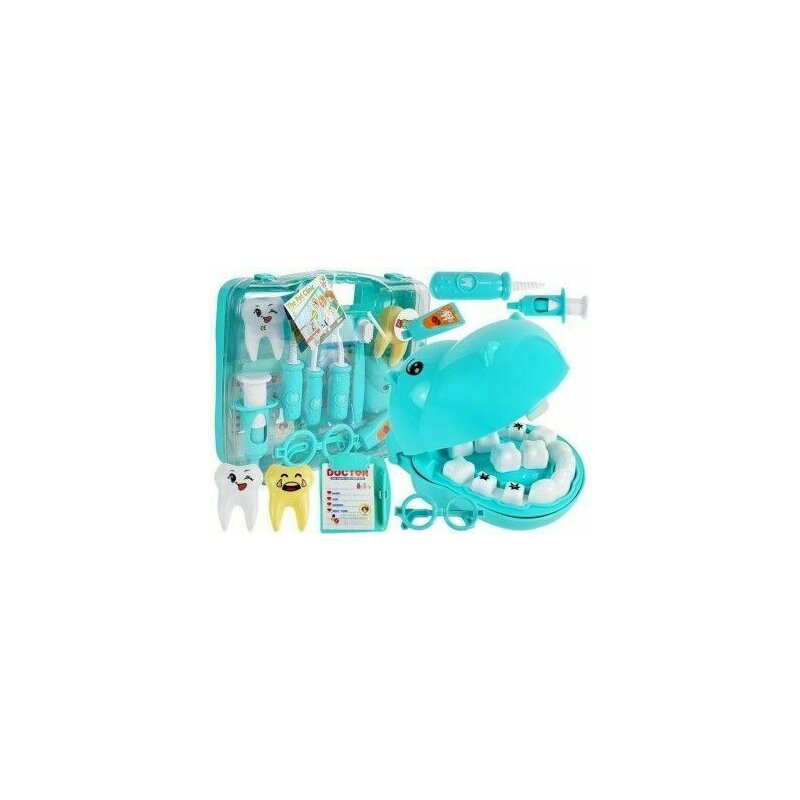 Leantoys - set trusa dentist pentru copii, hipopotam albastru, , 7393