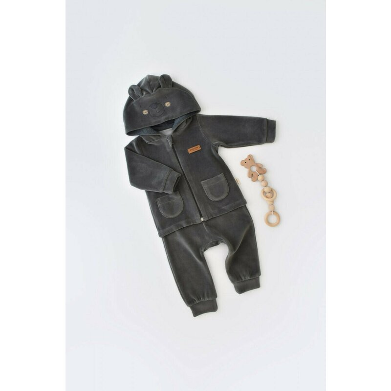 Babycosy - set ursulet cu bluzita cu fermoar si gluga si panataloni lungi din 80%bumbac organic si 20% poliester - antracit, baby cosy (marime: 18-24 luni)