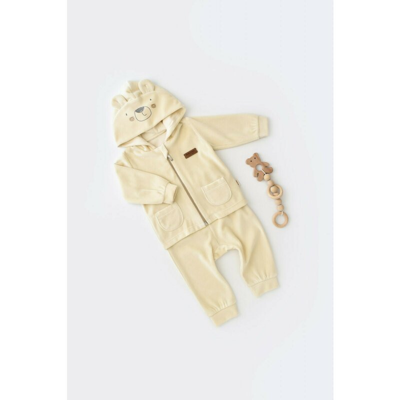 Babycosy - set ursulet cu bluzita cu fermoar si gluga si panataloni lungi din 80%bumbac organic si 20% poliester - crem, baby cosy (marime: 3-6 luni)