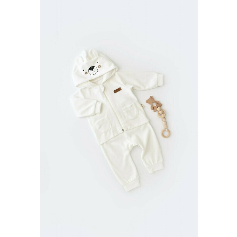 Babycosy - set ursulet cu bluzita cu fermoar si gluga si panataloni lungi din 80%bumbac organic si 20% poliester - ecru, baby cosy (marime: 9-12 luni)