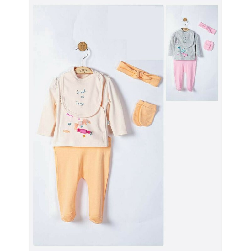 Tongs baby - Setul 5 piese nou nascut Sweets, (Culoare: Somon)