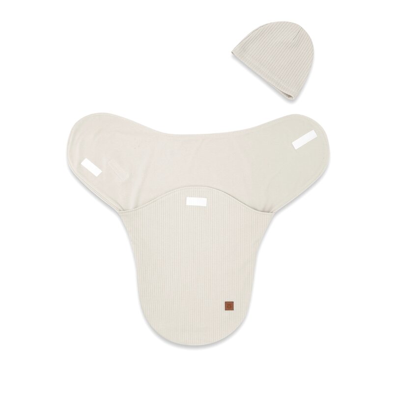 Sistem de infasare si caciulita, MimiNu, Pentru bebe, 0 - 3 luni, Din bumbac certificat Oeko Tex Standard 100, Soft Beige