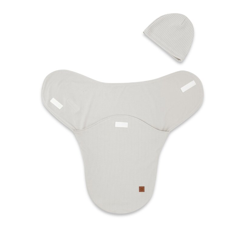 Sistem de infasare si caciulita, MimiNu, Pentru bebe, 0 - 3 luni, Din bumbac certificat Oeko Tex Standard 100, Soft Gray