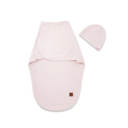 Sistem de infasare si caciulita, MimiNu, Pentru bebe, 0 - 3 luni, Leo, Din bumbac interlock certificat Oeko Tex Standard 100, Soft Powdery Pink