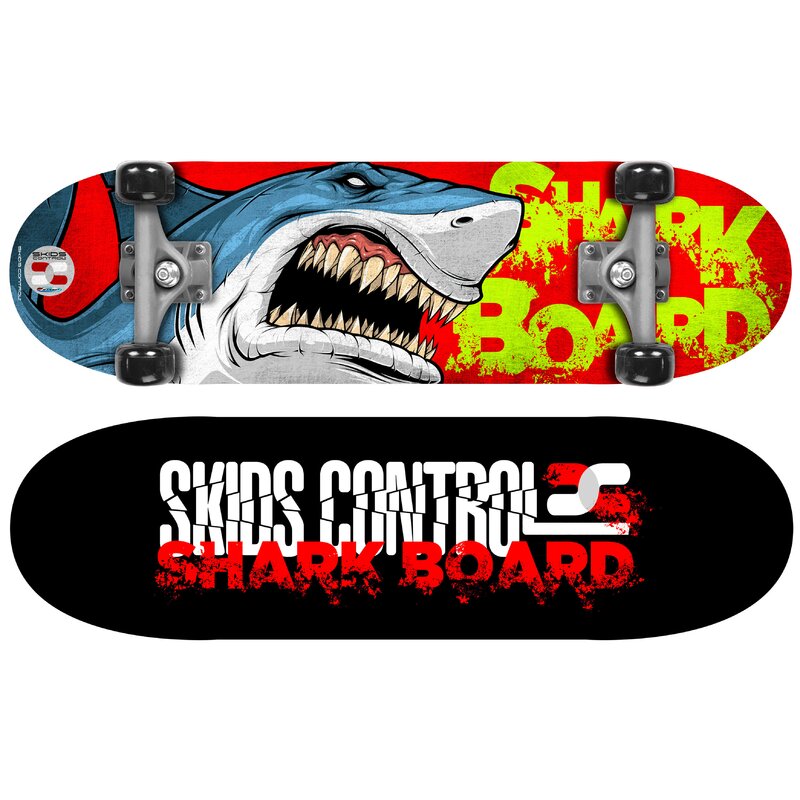 Skateboard, Stamp, Skids Control, Cu suprafata antiderapanta, 28x8 inci, Ofera flexibilitate si rezistenta, Shark