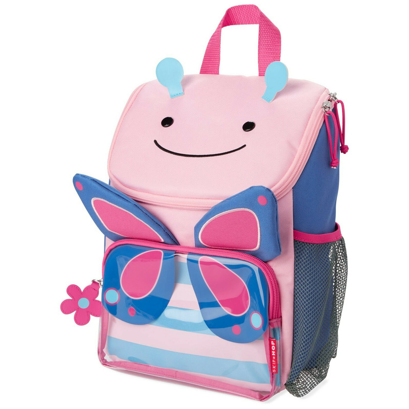 Skip Hop - Rucsac incapator, Zoo, Cu un compartiment incapator, un buzunar transparent si loc pentru sticla, Cu detalii 3D, Fara ftalati, 3 ani+, Fluture