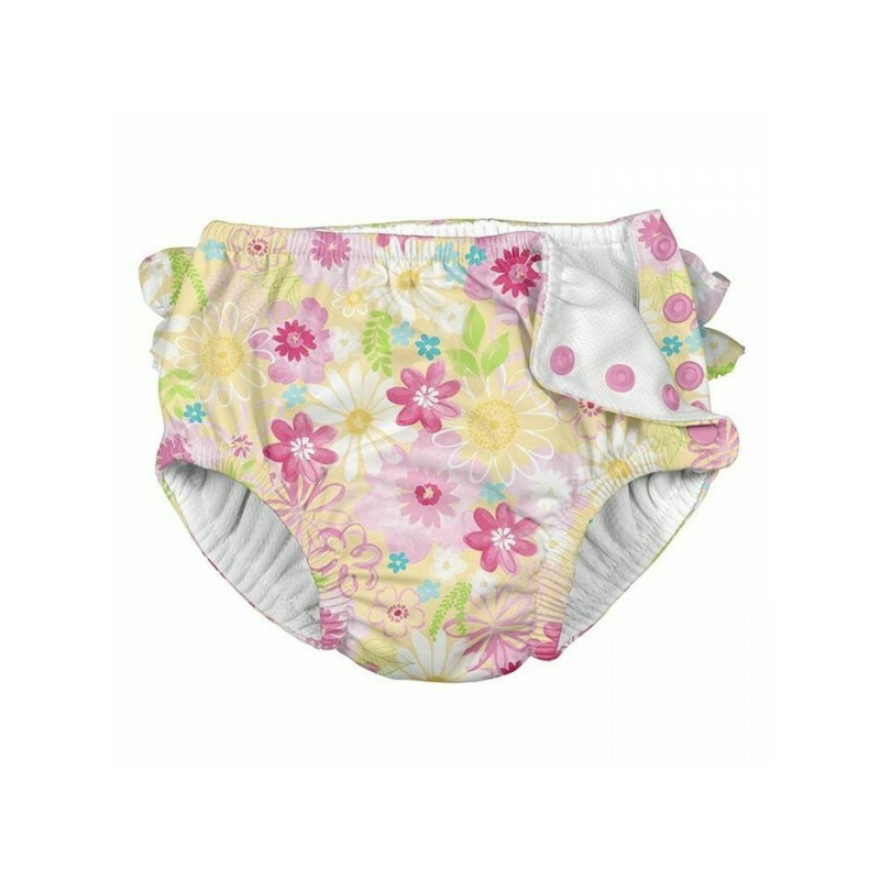 Slip fete refolosibil pentru inot cu capse si filtru spf50+ - green sprouts by iplay - yellow watercolor floral (cu volanase)