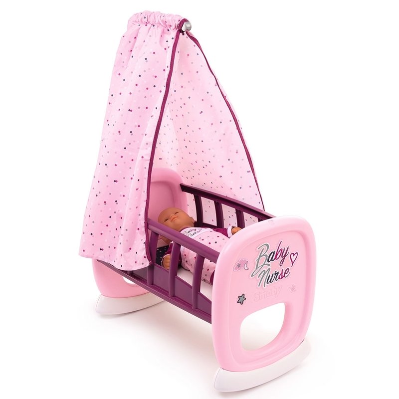 Smoby - leagan pentru papusa baby nurse cu baldachin, roz/ mov