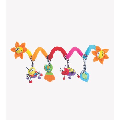 Spirala cu jucarii multifunctionale pentru carucior, scoica auto si patut,  Cu jucarie de dentitie, Amazing Garden Twirly Whirly, 33 cm, Playgro