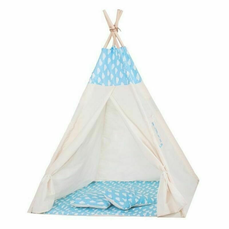 Springos - cort de joaca stil indian, xxl teepee clouds , albastru