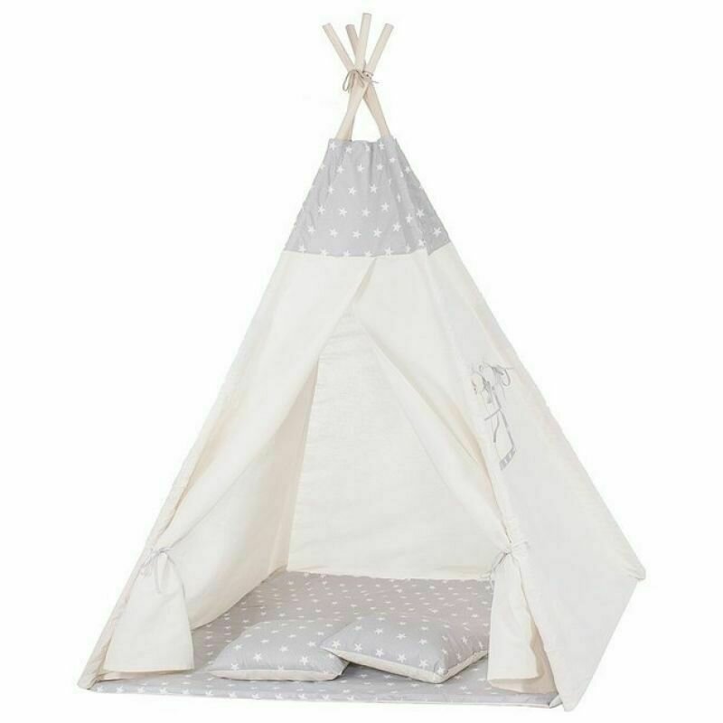 Springos - Cort de joaca Stil indian, XXL Teepee Stars , Gri