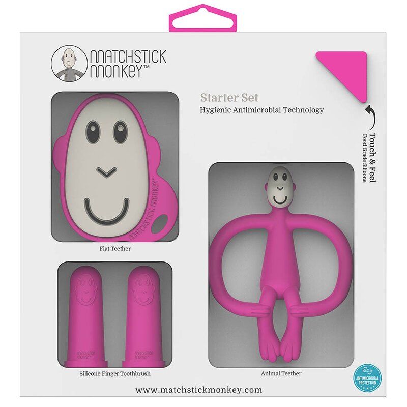 Matchstick monkey - starter set – inele gingivale și periuță degetar, antibacteriene