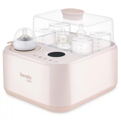 Sterilizator multifunctional, Lionelo, Steam Up, Functie de sterilizare, incalzire si uscare, Capacitate 4 biberoane, Sterilzare pana la 100 grade, Uscare 30-50 min,  Incalzire 37-85 grade, Ecran tactil, Fara BPA, Bej/Rose