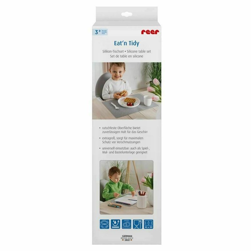 Reer - suport de farfurii (napron) antialunecare pentru bebelusi, din silicon antibacterian rezistent la caldura, 41.5 x 30 cm, eat'n tidy 25021