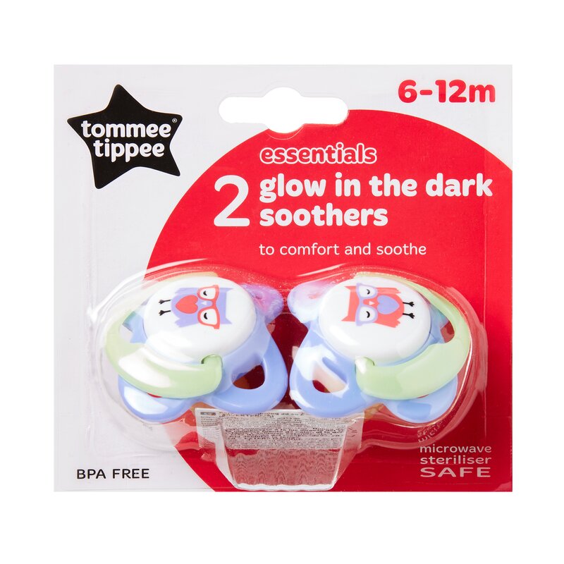 Tommee tippee - suzeta basics latex, de noapte, 2 buc, 6-12 luni, pasari