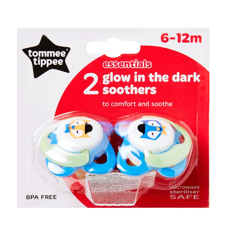 Tommee tippee - suzeta basics latex, de noapte, 2 buc, 6-12 luni, vulpite