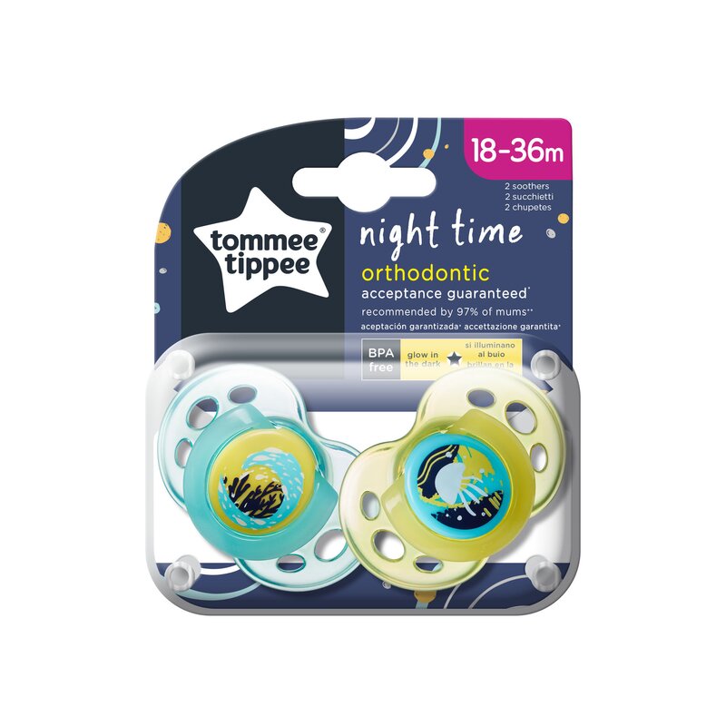 Tommee tippee - set suzete ortodontice de noapte meduza