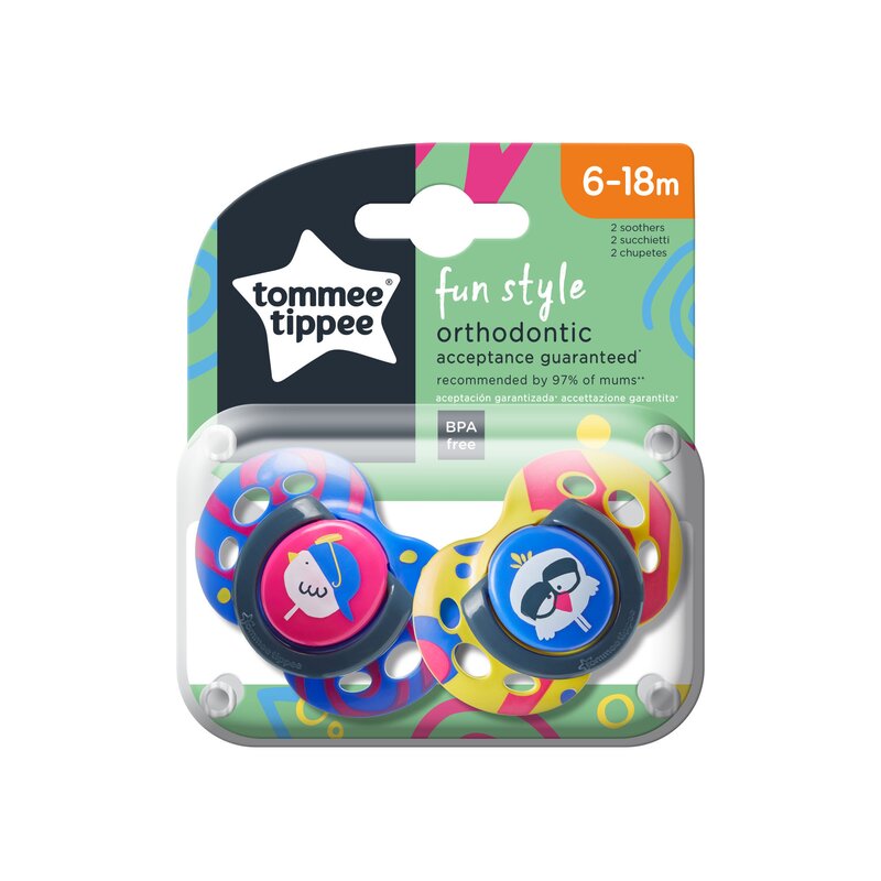 Tommee tippee - set suzete pasare 6-18 luni, 2 buc, ortodontice, de zi din silicon