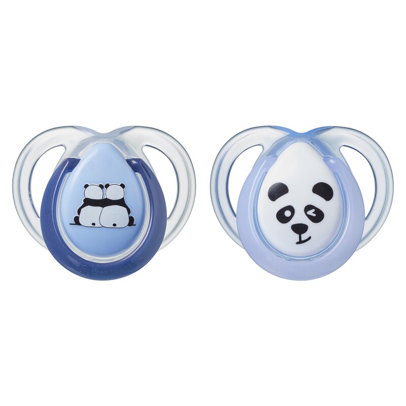 Tommee tippee - set suzete ursuleti panda 0-6 luni, 2 buc, ortodontice, anytime din silicon, alb/albastru