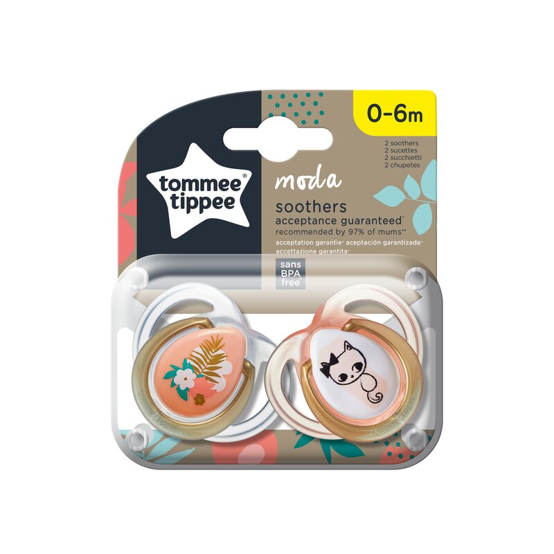 Tommee Tippee - Set suzete Moda , 0-6 luni, 2 buc, Ortodontica din Silicon, Alb/Portocaliu