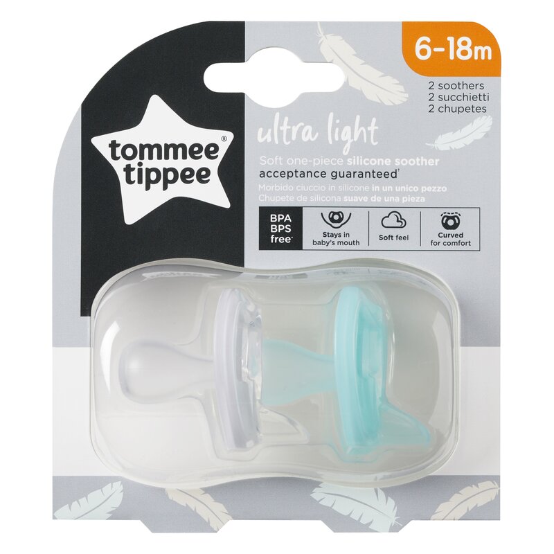 Tommee tippee - suzeta ortodontica usoara, 2 buc, 6 - 18 luni, transparent/turquoise