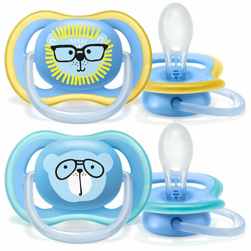 Philips avent - set suzete , ultra air , 2 buc, 18 luni+ din silicon, albastru
