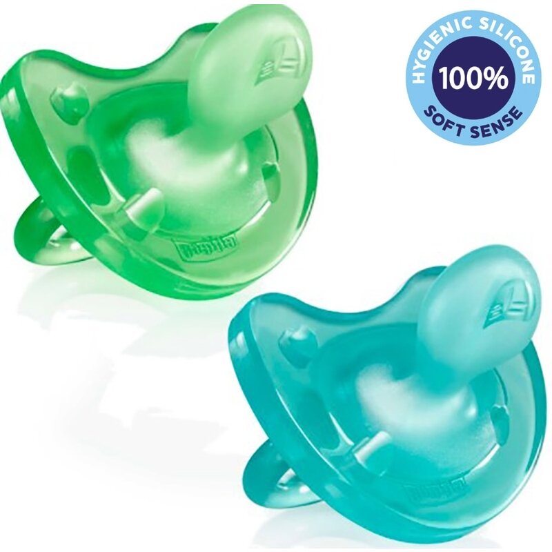 Suzete set, Chicco, Physio, Ortodontice, Silicon, Fara BPA, 2 bucati, 6-16 luni, Green/Blue