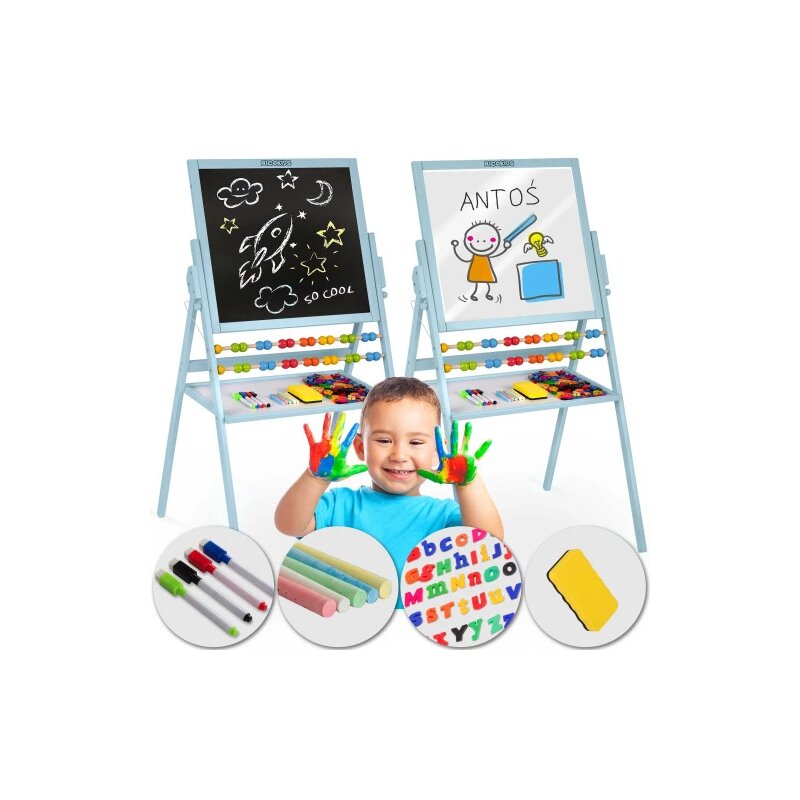 Tabla educationala cu doua fete si accesorii Ricokids RK-800, 101 x 54 x 55 cm, Albastru