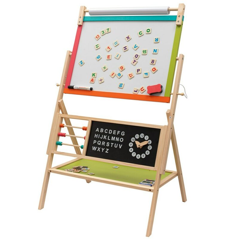 Tablita magnetica, Baby Mix, 2 in 1, Cu litere si cifre magnetice, Din lemn, Conform cu standardul european de securitate 2009/48/, 3 ani+, Multicolor