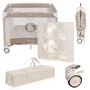 Tarc de joaca copii, Lionelo, Bonnie, Pana la 15 kg, 100 x 100 cm, Pliere compacta, Include geanta de transport, Din plasa, Cu intrare laterala cu fermoar, Cu roti, Cu salteluta din spuma, Conform cu EN12227, Bej - 15
