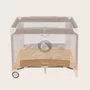 Tarc de joaca copii, Lionelo, Bonnie, Pana la 15 kg, 100 x 100 cm, Pliere compacta, Include geanta de transport, Din plasa, Cu intrare laterala cu fermoar, Cu roti, Cu salteluta din spuma, Conform cu EN12227, Bej - 16