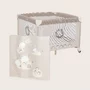 Tarc de joaca copii, Lionelo, Bonnie, Pana la 15 kg, 100 x 100 cm, Pliere compacta, Include geanta de transport, Din plasa, Cu intrare laterala cu fermoar, Cu roti, Cu salteluta din spuma, Conform cu EN12227, Bej - 17