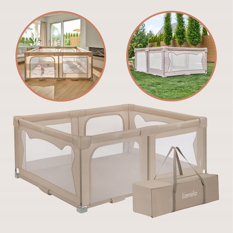 Tarc de joaca copii, Lionelo, Florence Easy Fold, 150 x 180 x 75 cm, Pliere, depliere automata, Include geanta de transport, Din plasa, Cu doua intrari laterale, 0-48 luni, Conform cu EN12227, Bej, Resigilat