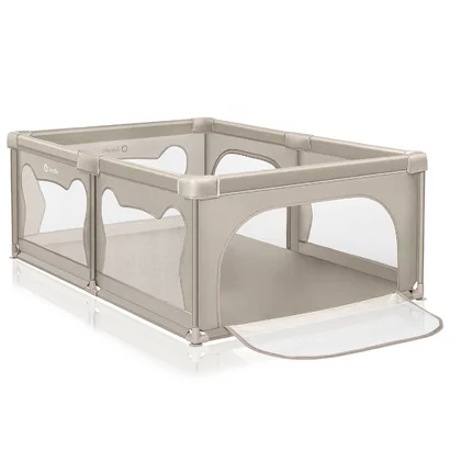Tarc de joaca copii, Lionelo, Willow, 127 x 187 cm, Pliere compacta, Include geanta de transport, Din plasa, Cu doua intrari laterale si fermoar, Cu ventuze pentru stabilitate, Conform cu EN 12227:2010, Bej